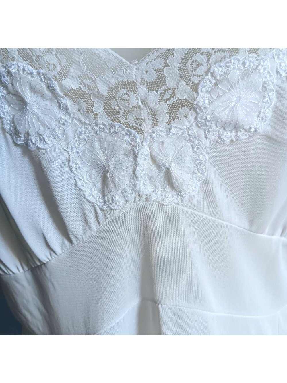Vintage 60's Nightgown Slip sz 38 Large White Lace Trimmed Sexy Dress Medium